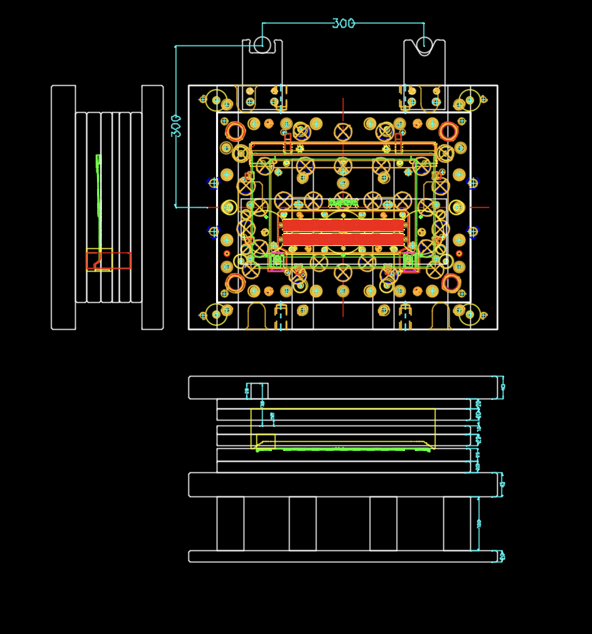 铝制电脑外壳冲压切边冲网孔切挂点模具设计图